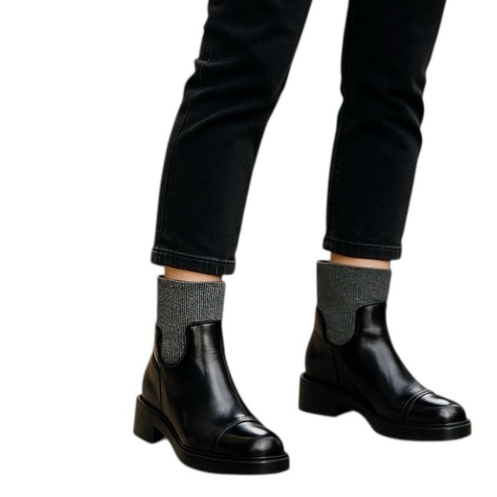 J.Crew Rib-cuff boots in Italian leather Black Size 10 NWB - Picture 1 of 9